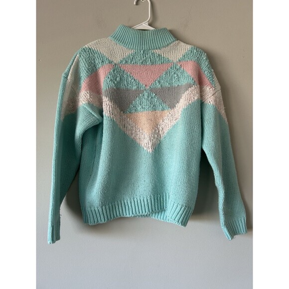 Spice of Life Sweaters - Vintage 80s Retro Aztec Geometric Pastel Unique Turtleneck Sweater Size Large